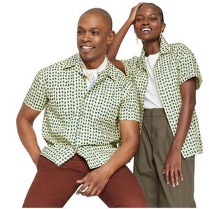 NWT House of Aama Adult Green Polka Dot Shirt Medium